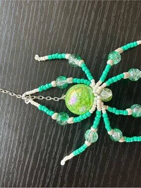 Green and White Beaded Keychain